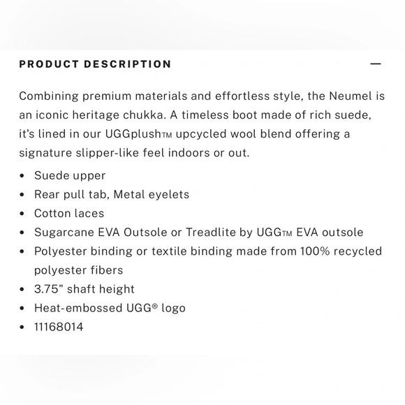 Ugg Neumel Boot, Heritage Chukka, Chestnut Suede, Lace Up, Size 7 - Picture 13 of 13